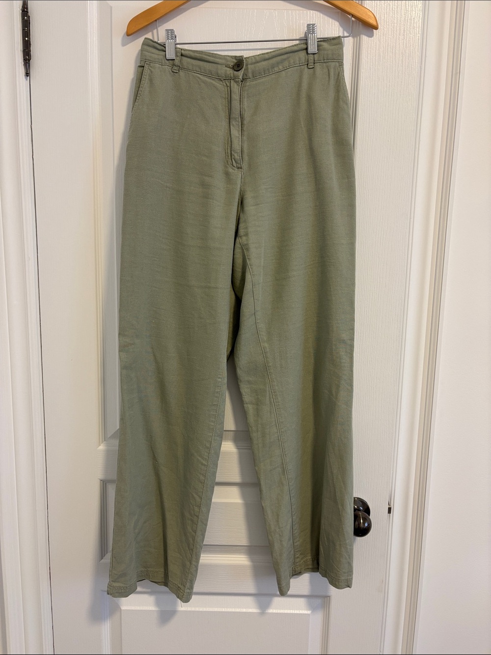 Women’s Olive Green Linen Blend Straight-Leg Pant